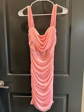Sleeveless Pink Draped Midi Dress with Cowl Neck